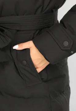 Zwarte Lange Donsjas met Tailleband