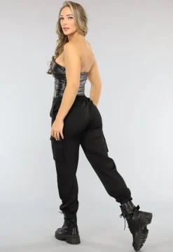 Zwarte Lederlook Bandeau Top met Ritsjes