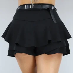 Zwarte Lederlook Bodychain met Zilveren Laagjes