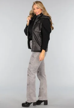 Zwarte Lederlook Bodywarmer met Capuchon