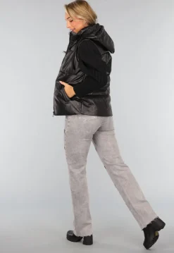 Zwarte Lederlook Bodywarmer met Capuchon