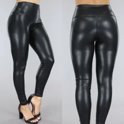 Zwarte Lederlook Legging met Crocoprint