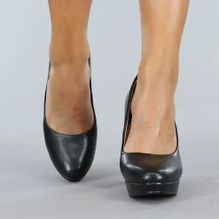 Zwarte Lederlook Pumps met Plateau