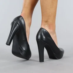 Zwarte Lederlook Pumps met Plateau