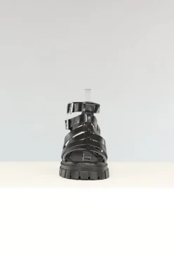 Zwarte Lederlook Sandalen met Grove Zool