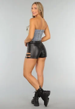 Zwarte Lederlook Short met Riempjes