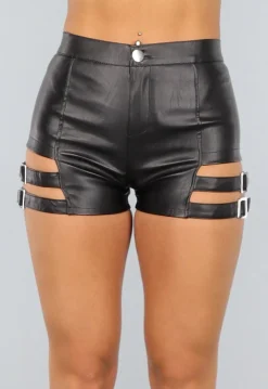 Zwarte Lederlook Short met Riempjes