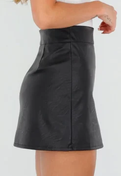 Zwarte Lederlook Skort met Stretch