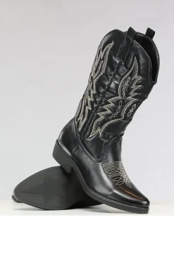 Zwarte Lederlook Western Boots met Stiksels