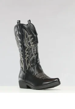 Zwarte Lederlook Western Boots met Stiksels