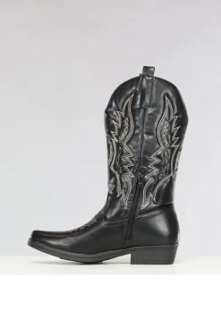 Zwarte Lederlook Western Boots met Stiksels