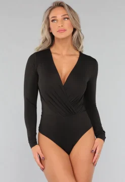 Zwarte Longsleeve Basic Overslag Body