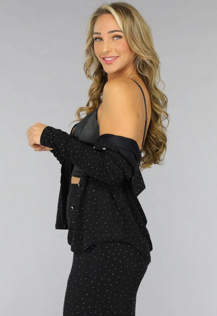 Zwarte Longsleeve Glitter Blouse