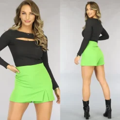 Zwarte Longsleeve Rib Top met Uitsnede