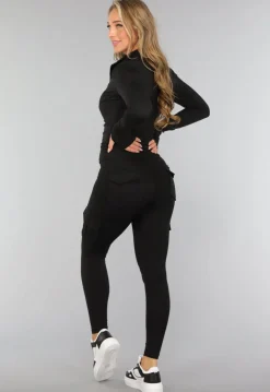 Zwarte Longsleeve Sportset met Duimgaten