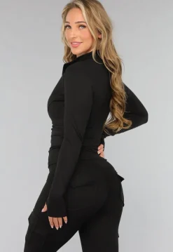 Zwarte Longsleeve Sportset met Duimgaten