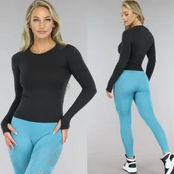 Zwarte Longsleeve Sporttop met Thermovoering