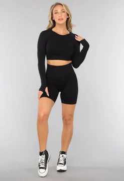 Zwarte Longsleeve Sporttop met Duimgaten