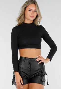 Zwarte Longsleeve Top met Open Rug