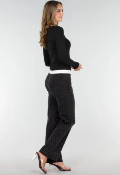 Zwarte Longsleeve Top met V-Hals en Witte Boorden