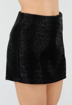 Zwarte Luipaard Print Skort met Split aan de Voorkant