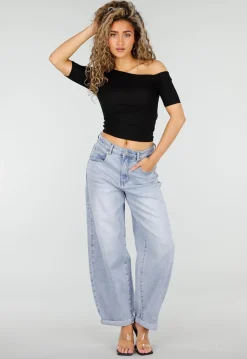 Zwarte Lyocell One Shoulder Stretch Top