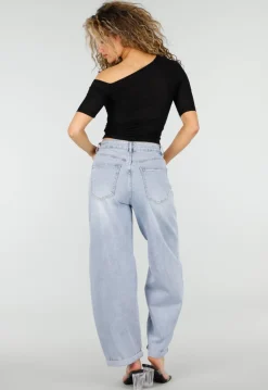 Zwarte Lyocell One Shoulder Stretch Top
