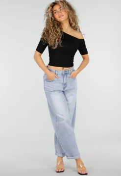 Zwarte Lyocell One Shoulder Stretch Top