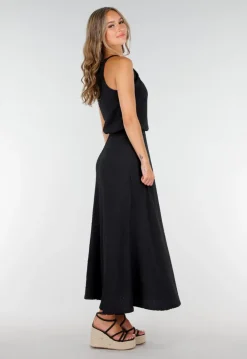 Zwarte Maxi Set met Hooggesloten Top en Stretch