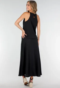 Zwarte Maxi Set met Hooggesloten Top en Stretch