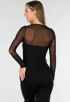 Zwarte Mesh Body met Lange Mouwen