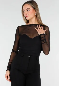Zwarte Mesh Body met Lange Mouwen