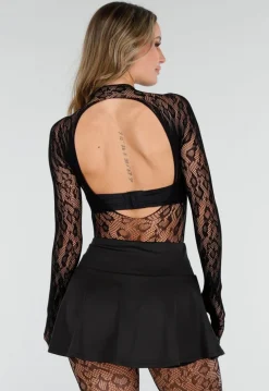 Zwarte Mesh Bodystocking met Stretch en Open Rug