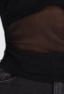 Zwarte Mesh Crop Top met Kruishals en Stretch