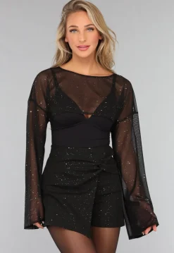 Zwarte Mesh Glitter Bolero