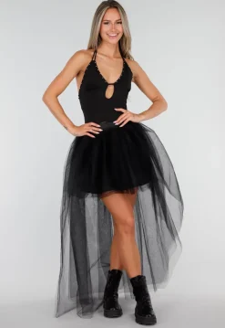 Zwarte Mesh High Low Rok met Tule Lagen