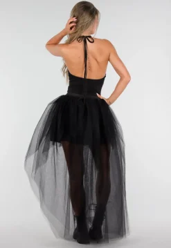 Zwarte Mesh High Low Rok met Tule Lagen