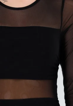 Zwarte Mesh Jurk met Lange Mouwen en Stretch