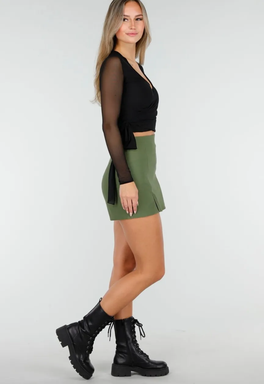 Zwarte Mesh Overslag Top met Strikdetail