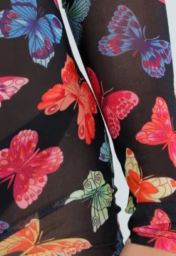 Zwarte Mesh Playsuit met Vlinderprint en Open Rug