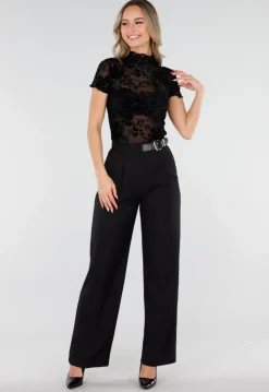 Zwarte Mesh Top met Bloempatroon en Stretch