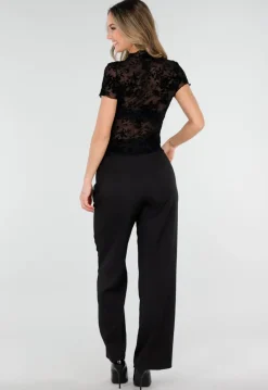 Zwarte Mesh Top met Bloempatroon en Stretch