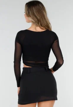 Zwarte Mesh Top met Ingewerkte Pads en Stretch