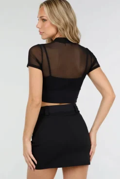 Zwarte Mesh Top met Ingewerkte Pads en Stretch