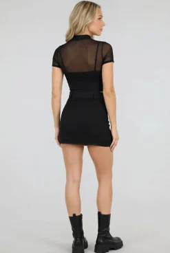 Zwarte Mesh Top met Ingewerkte Pads en Stretch
