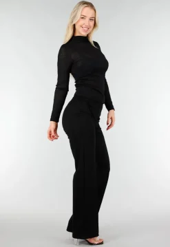 Zwarte Mesh Top met Lange Mouw