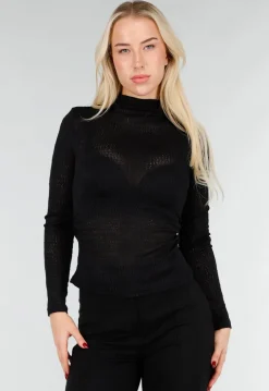 Zwarte Mesh Top met Lange Mouw