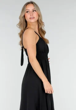 Zwarte Midi Jurk met Brede Bandjes en Stretch