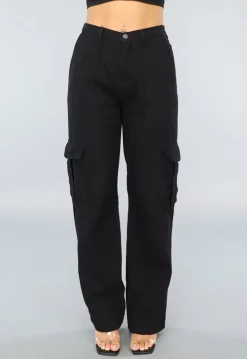 Zwarte Mid Waist Effen Cargo Broek