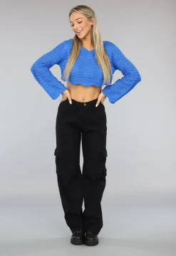 Zwarte Mid Waist Effen Cargo Broek